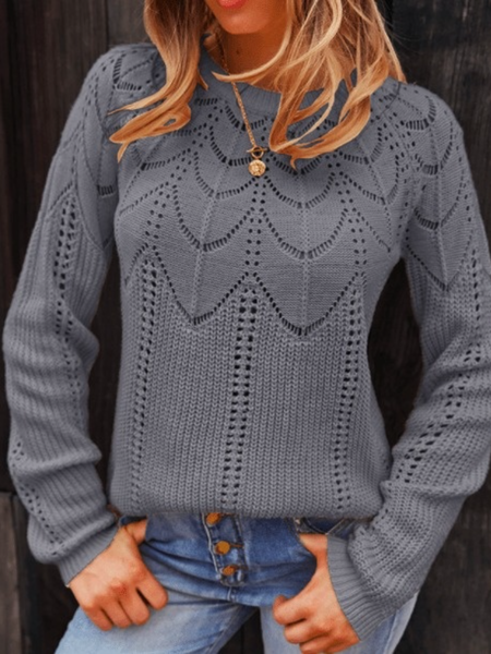 

Fall Plain Simple Slightly stretchy Daily Crew Neck Long sleeve Sweater, Gray, Pullovers