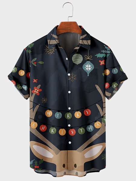 

Short Sleeve Shirt Collar Shirts, Blue, Men's Floral shirt