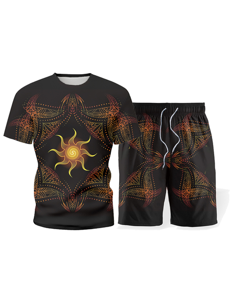 

Vintage Starry Sky Short Sleeve Two Piece Sets, Black, Men's sets