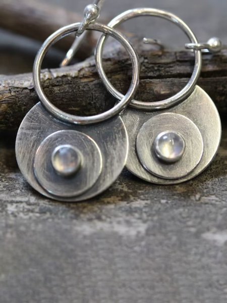 

Vintage Distressed White Gemstone Alloy Earrings, Silver, Earrings