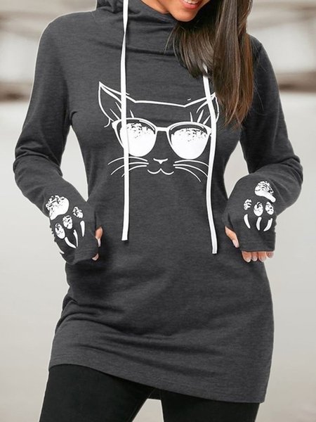 

Casual Hooded Shirts & Tops, Deep gray, Tops