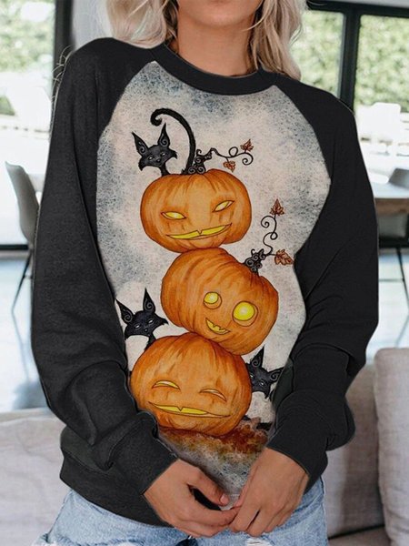 

Casual Long Sleeve Crew Neck Printed Sweatshirt, Black, Hoodies & Sweatshirts