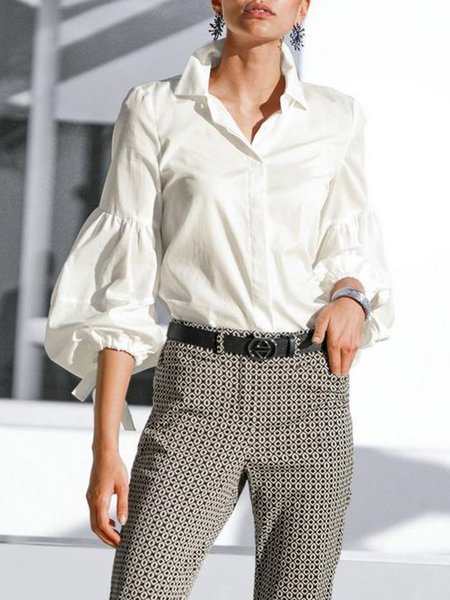 

Daily Solid Regular Fit Shirt Collar Shirt, White, Blouses and Shirts