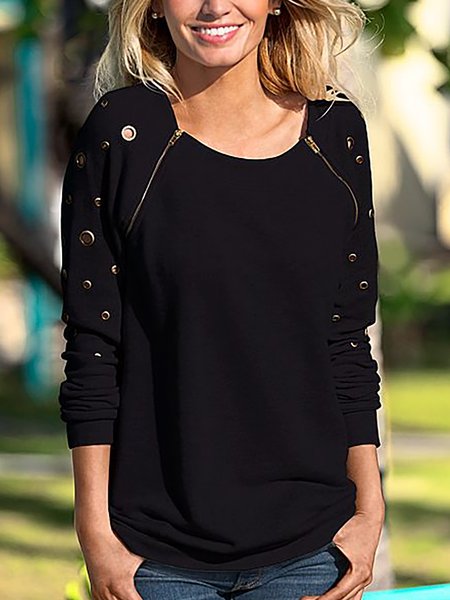 Allentare Punk Lungo Fori sleees Top, Nero, Blouses & Shirts