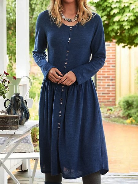 

Casuale Allentare Tinta unita Abito, Blu, Midi Dresses