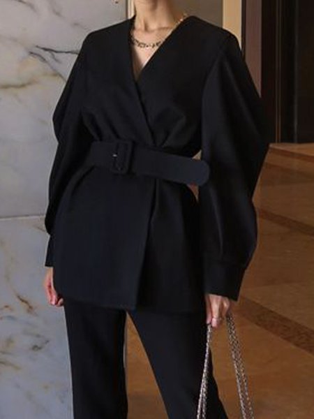

Long Sleeve Loosen Elegant Outerwear, Black, Blazers