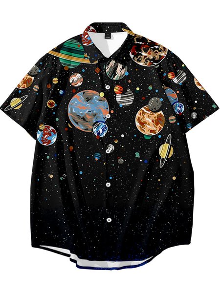 

Street Short Sleeve Shirt Collar Shirts, Black, Men's Floral shirt