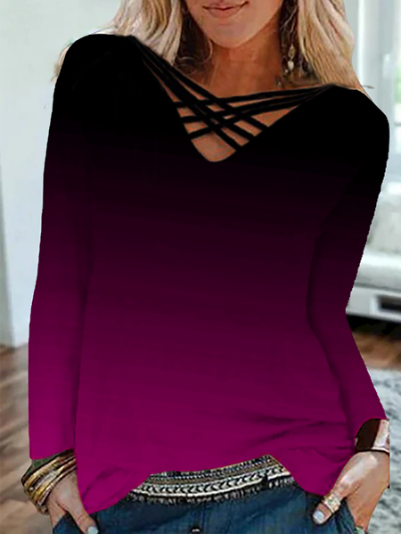 

Plus size Long Sleeve Ombre Casual Shirts & Tops, Multicolor, T-Shirts