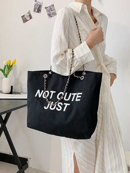 

Simple English Chain Shoulder Bag, Black, Women's Bags