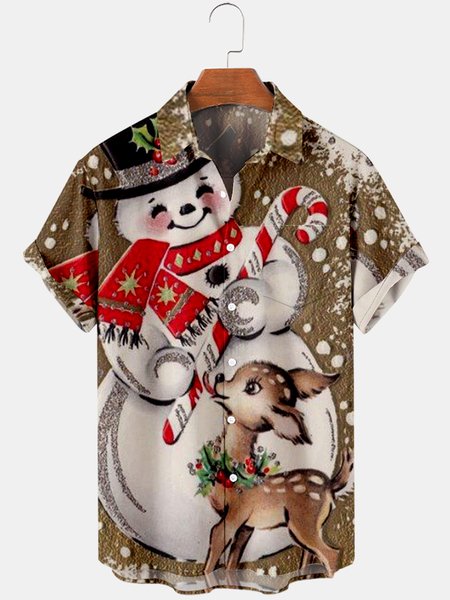 

Short Sleeve Christmas Vintage Shirts, As picture, Men's Floral shirt