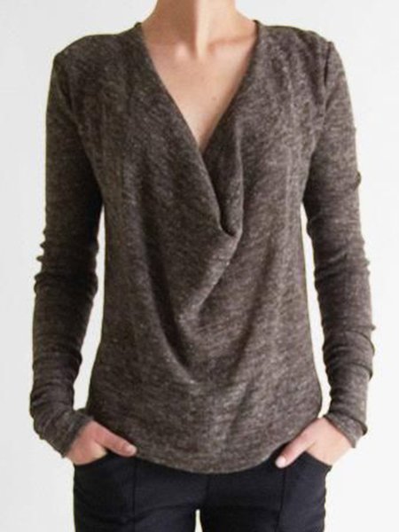 

Long Sleeve Solid Regular Fit Lady Top, Coffee, Blouses and Shirts