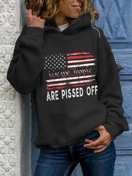 

Casual Flag Printed Hooded Sweatshirt, Black, Hoodies & Sweatshirts