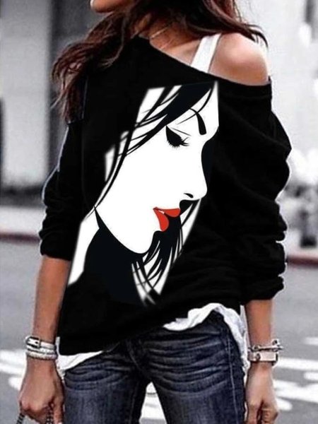 

Casuale hippie Stampato Girocollo Maniche Lunghe Allentare Felpa, Nero, Hoodies & Sweatshirts