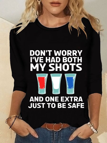 

Casual Long Sleeve Round Neck Plus Size Printed Tops T-shirts, Black, T-Shirts