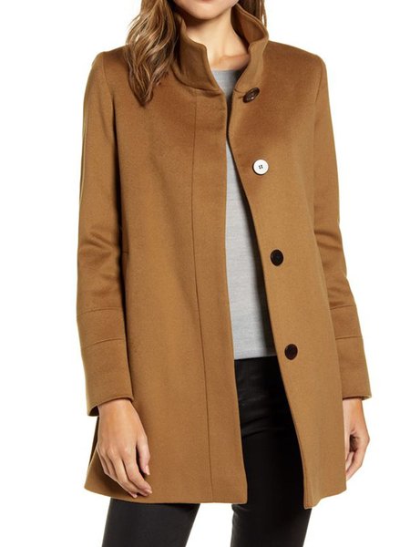 

Solid Long sleeve Regular fit Elegant Outerwear, Khaki, Coats