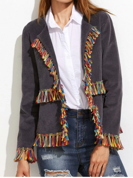 

Plain Regular Fit Corduroy Outerwear, Deep gray, Coats