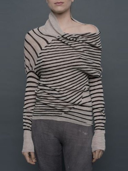 

Long Sleeve Striped Lady Regular Fit Top, Khaki, Blouses and Shirts
