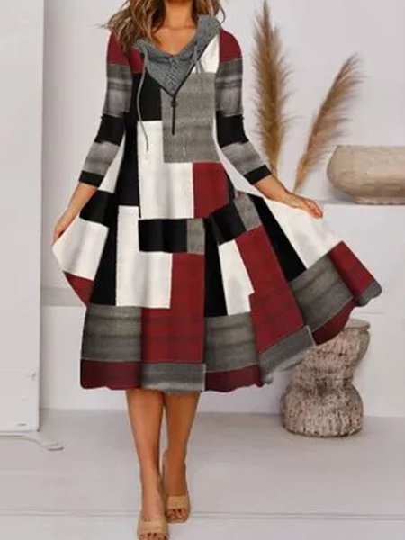 

Geometric Casual Dresses, Black-red, Midi Dresses