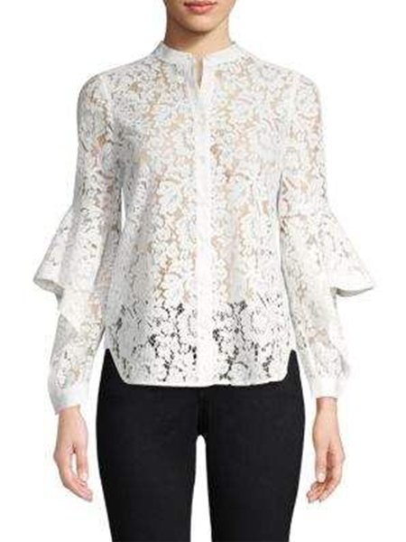 

Long Sleeve Lady Regular Fit Solid Shirt, White, Blouses and Shirts