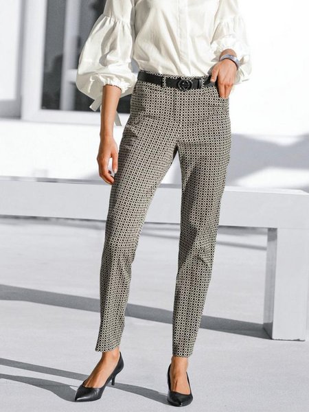 

Regular Fit Work Polka Dots Pants, As picture, Skinny Leg Pants