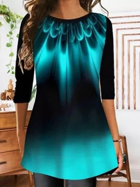 

Blue Printed Loosen Casual Long Sleeve Shirts & Tops, Tops