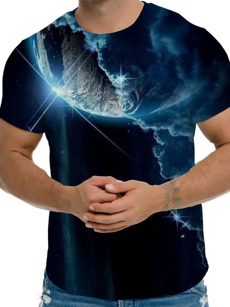

Casual Crew Neck Cotton Blends Shirts & Tops, As picture, Men's t-shirts