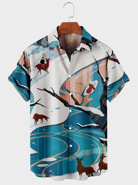 

Short Sleeve Party Shirts & Tops, Blue, Men's Floral shirt