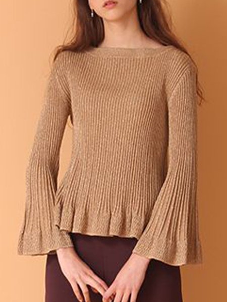 

Long Sleeve Plain Casual Sweater, Khaki, Pullovers