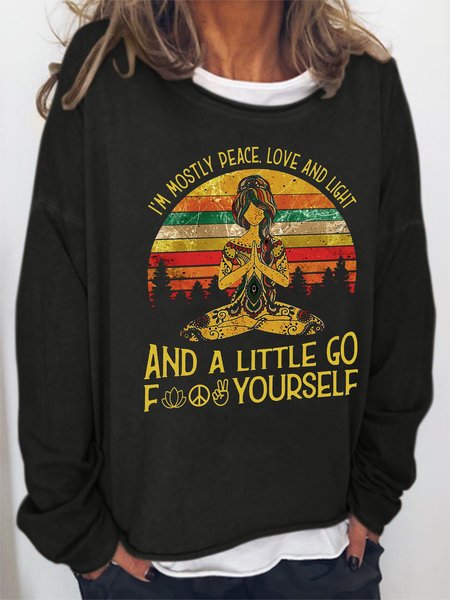 

Casual retro printed round neck long-sleeved sweatshirt, Black, Hoodies&Sweatshirts