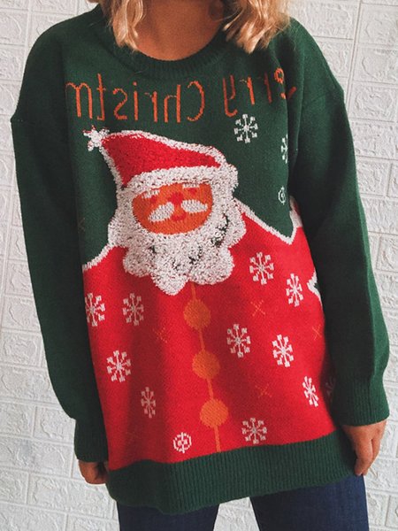 

Casual Off Shoulder Loosen Christmas Snowman Shirts & Tops, Green, Sweaters & Cardigans