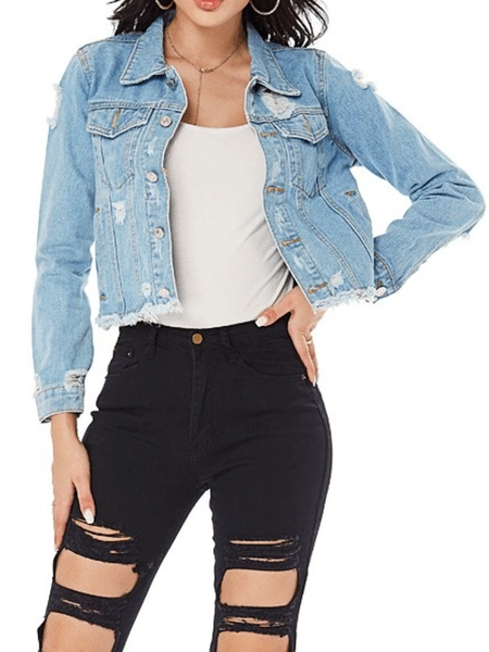 

Fall Plain Simple Shirt Collar Non-Stretch Mid-weight Daily Outerwear, Lightblue, Coats