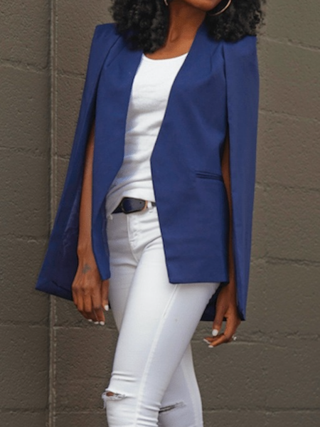 

Fall V neck Plain Elegant Regular Fit Work Formal Outerwear, Navyblue, Blazers