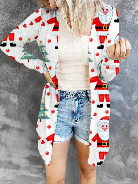 

Lovely Christmas Cartoon Printed Cotton Blends Slim Fit Outerwear, White, Cardigans