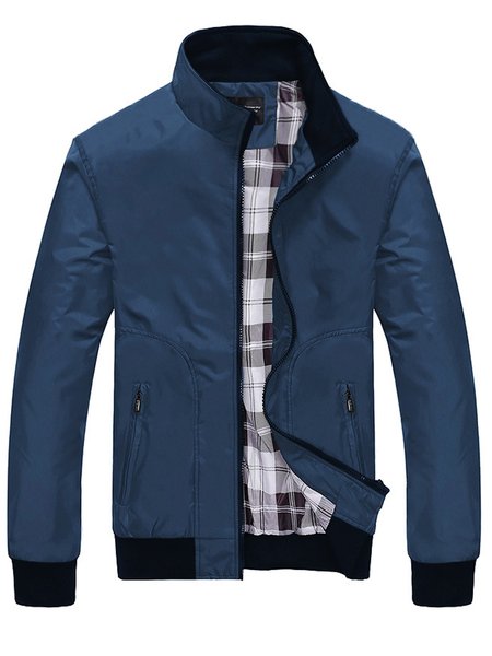 

Casual Cotton Blends Long Sleeve Jackets, Blue, Jacket