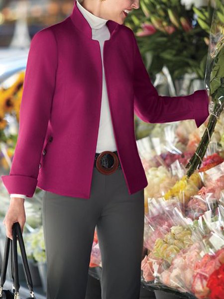 

Solid Elegant Stand Collar Outerwear, As picture, Coats