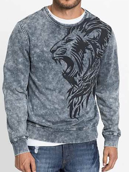 

Lion Graphic Long Sleeve Casual Sweatshirt, As picture, Hoodies&Sweatshirts