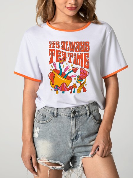 

Unocis Fun Pattern Print Round Neck Short Sleeve Ringer Tee, Orange, T-shirts