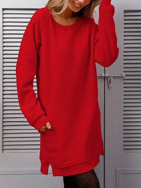 

Solid Cotton Blends Vintage Knitting Dress, Red, Mini Dresses