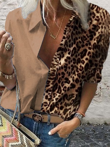 Caffè Grigio Rosso Leopardo Cotone Miscele Camicie & Top, Blouses & Shirts