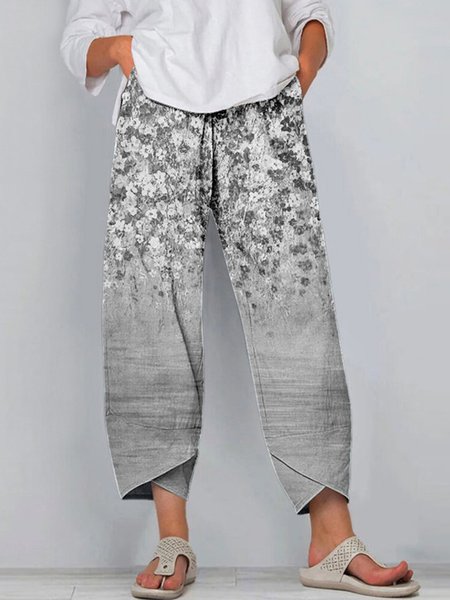 

Grigio chiaro Viola Cachi Floreale Allentare Pantaloni, Pants