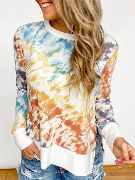 

Tie Dye Crew Neck Cotton Blends Tops, Orange, Tops
