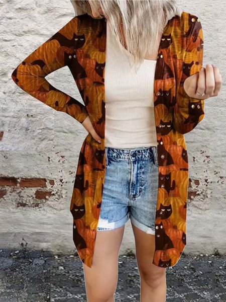 

Orange Casual Loosen Cotton Blends Outerwear, Outerwear