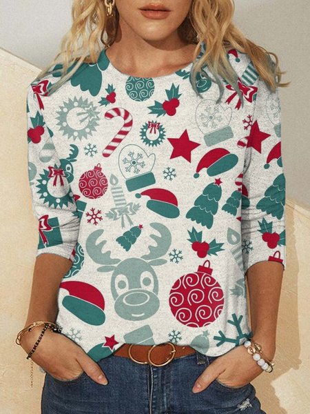 

Christmas Print Crew Neck Shirts & Tops, Color5, Hoodies&Sweatshirts