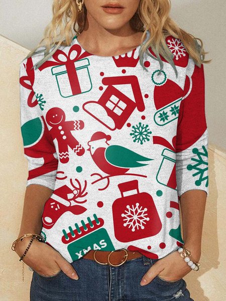 

Christmas Print Crew Neck Shirts & Tops, Color1, Hoodies&Sweatshirts