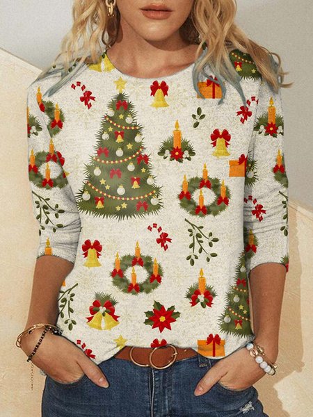

Christmas Print Crew Neck Shirts & Tops, Color2, Hoodies&Sweatshirts