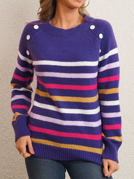 

Crew Neck Casual Striped Sweater, Blue purple, Sweaters & Cardigans