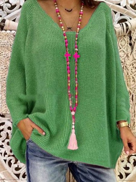 

Yarn/Wool Yarn Plain Casual Sweater, Green, Knitwear & Sweaters