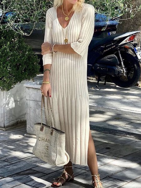 

Casuale Allentare Girocollo Abito, Cachi chiaro, Maxi Dresses