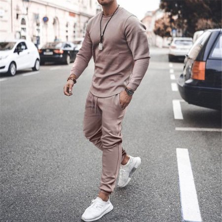 

Casual Crew Neck Suits, Khaki, Two-pieces