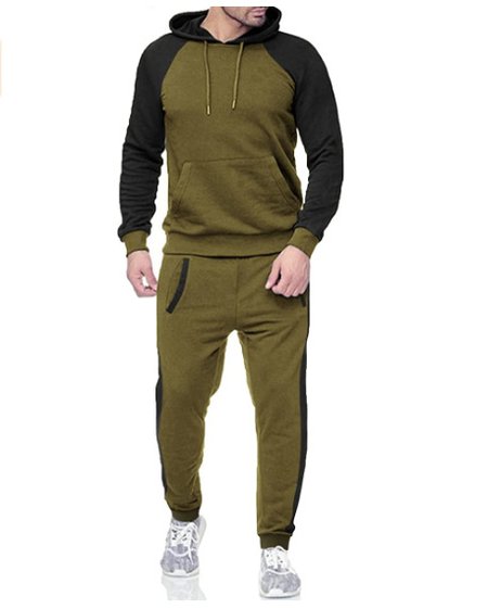 

Men's Sports And Leisure Hit Color Two-piece Suit, Army green, Two-pieces